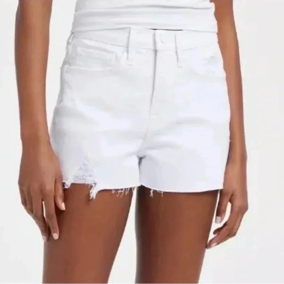 Good American "Good '90s" High Waist Denim Cutoff Shorts 10/30 NWT White 2.5"L - Picture 2 of 6
